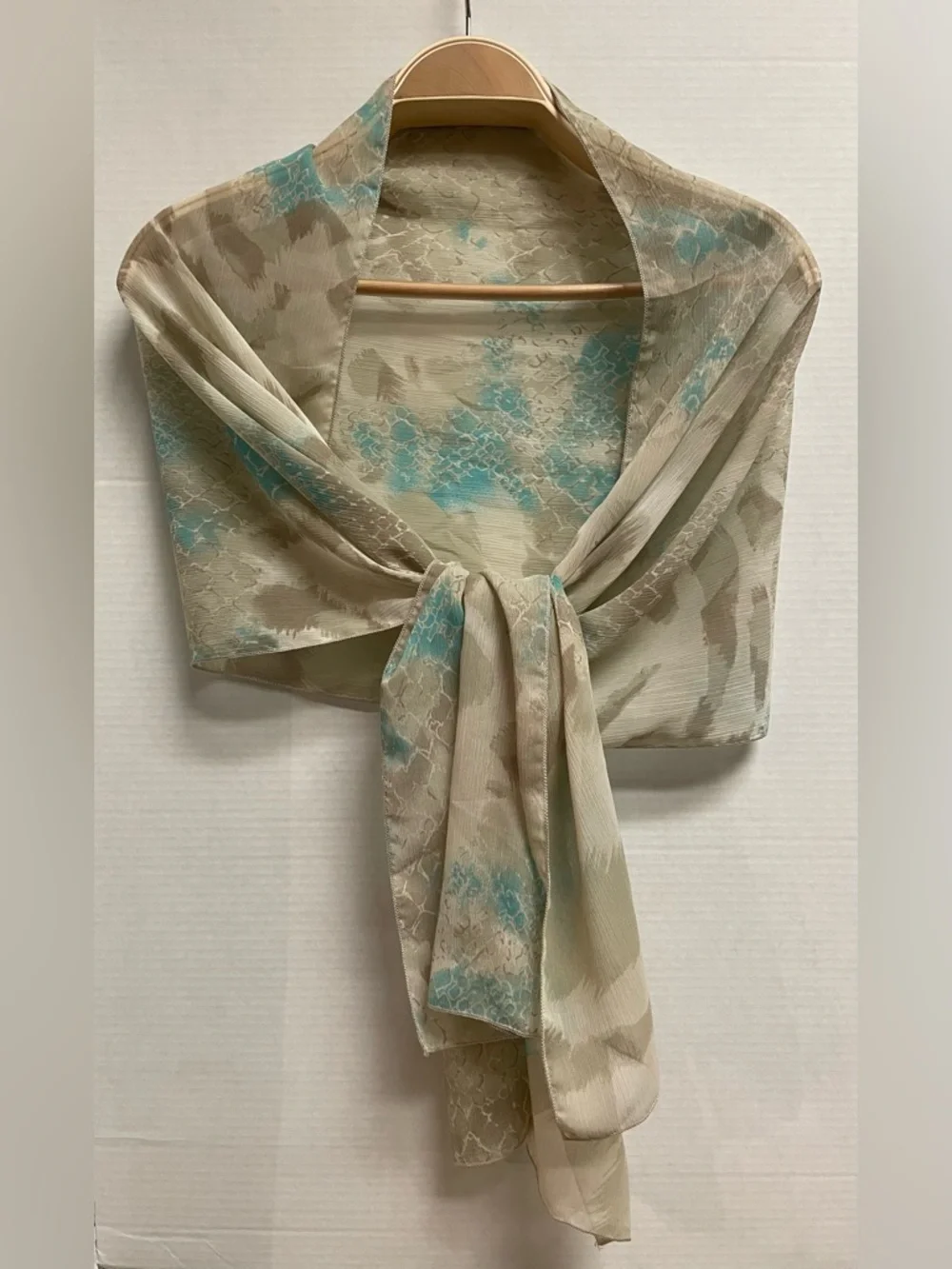 CHICO'S Aqua Taupe Multi Sultry Zebra Oblong Scarf (72" x 17") - Picture 1 of 6